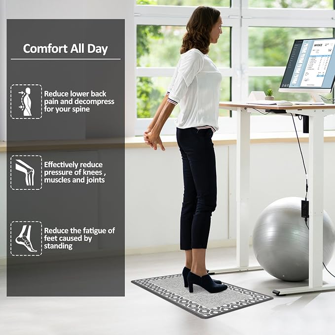 Small Anti Fatigue Kitchen Rug Kitchen Sink Rug Non Slip Kitchen Mats for Floor Cushioned Kitchen Rug Ergonomic Comfort Standing Mat for Kitchen Floor Office Sink Laundry 17.3"x27.5" Grey