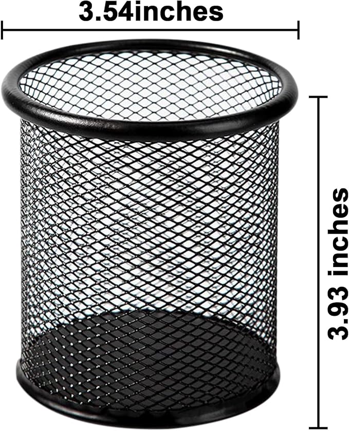 QYH Mesh Pencil Cup for Desk 6 Pack, Black Pen Holder 3.54"x3.93" | Metal Pencil Box, Desk Organizer for Office, School, Home & Business