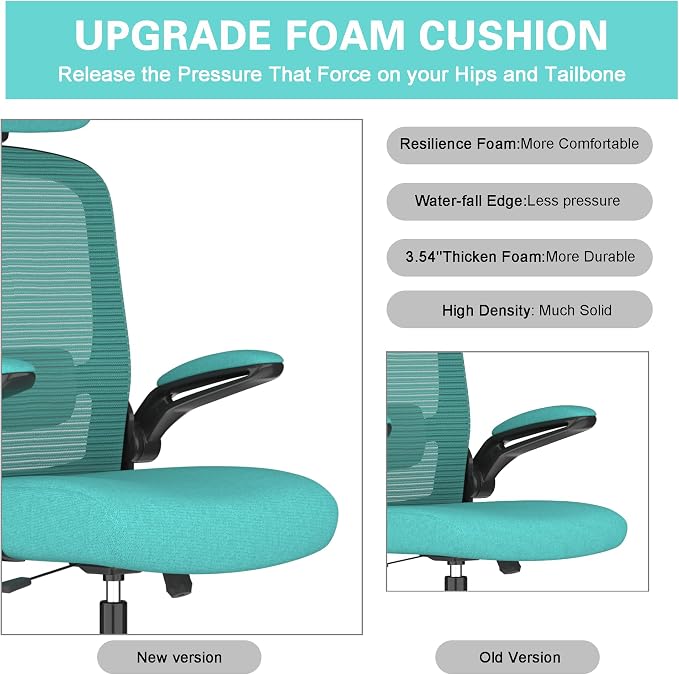 Mimoglad Office Chair, High Back Ergonomic Desk Chair with Adjustable Lumbar Support and Headrest, with flip-up Armrests for Guitar Playing, 5 Years Warranty (Modern, Dark Green(Black Frame))