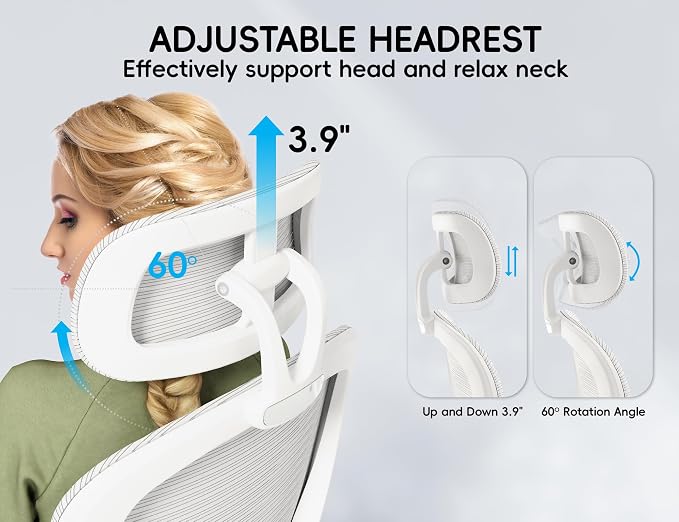 TRALT Office Chair - Ergonomic Office Chair with Back Support, Home Office Desk Chairs, 330lbs Wide Seat Big and Tall Office Chairs with Headrest, Comfy Desk Chairs (White)
