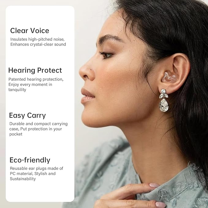 Ear Plugs for Noise Reduction Hearing Ear Protection, 33dB Reusable Earplugs for Work, Deep Focus, Travel and Noise Sensitivity,10 Ear Tips in XS/S/M/L/Double Layer