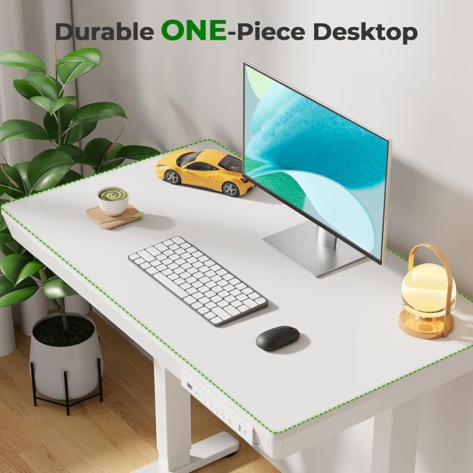 Electric Standing Desk with Drawer, 35" x 20" Whole Piece Tabletop Small Sit Stand Desk, Height Adjustable Desk with Storage & USB Ports, Quick Install Home Office Computer Desk, White