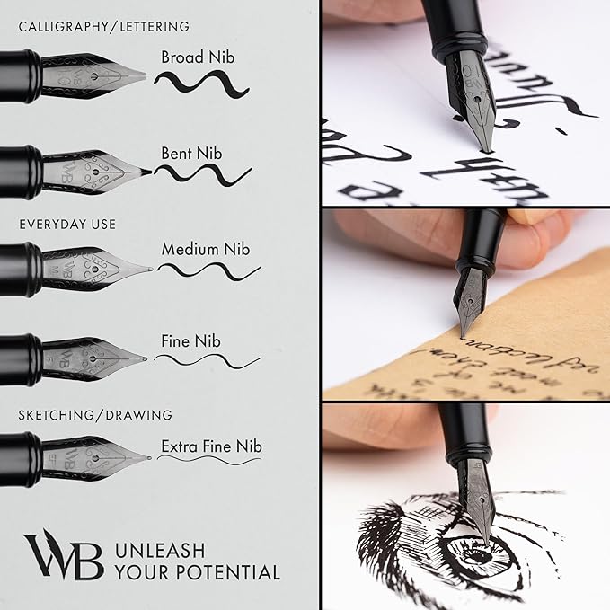 Wordsworth & Black Rollerball Pen [All Black], Includes Fountain Pen Set [All Black], Medium Nib, 24 Ink Cartridges, Refill Converter and Premium Gift Case
