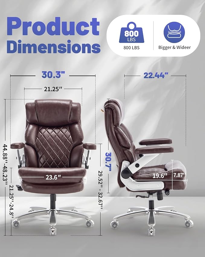 800LBS Big and Tall Office Chair for Heavy People, Heavy Duty Executive Chair with High Back, Extra Wide Seat and Adjustable Lumbar, Large Computer Desk Chair with 5D Flip Arms for Home Office
