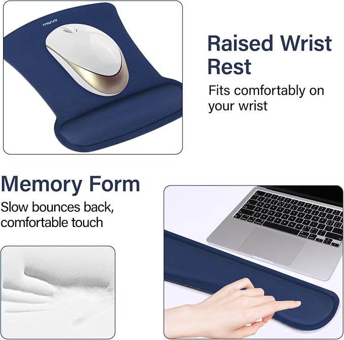 MOSISO Keyboard Mouse Pad Set, Large Gaming Mousepad&Keyboard Wrist Rest&Mouse Wrist Rest&Coaster, Ergonomic Non-Slip Mousepad&Easy Typing Cushion with Memory Foam for Home Office, Navy Blue
