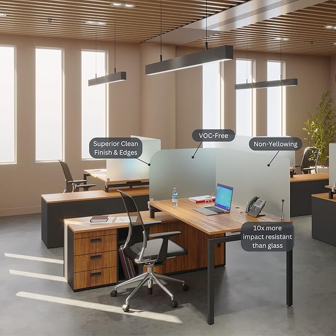 Desk Divider for Students and Desk Privacy Panel. Office Partitions and Ideal Cubicle Light Shield. Frosted Acrylic Clamp-on Desk Partition - 23” W x 22”H Divider