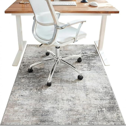 48"x72" Office Chair Mat for Hardwood Tile Floor, Under Desk Carpet Protector for Rolling Computer Chair Mat, Machine Washable Area Rug, Anti-Slip 1/5" Thick Low Pile Thin Vinyl Floor Mat, Mist Grey