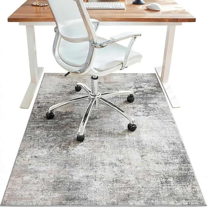 36"x60" Office Chair Mat for Hardwood Tile Floor, Under Desk Carpet Protector for Rolling Computer Chair Mat, Machine Washable Area Rug, Anti-Slip 1/5" Thick Low Pile Thin Vinyl Floor Mat, Mist Grey