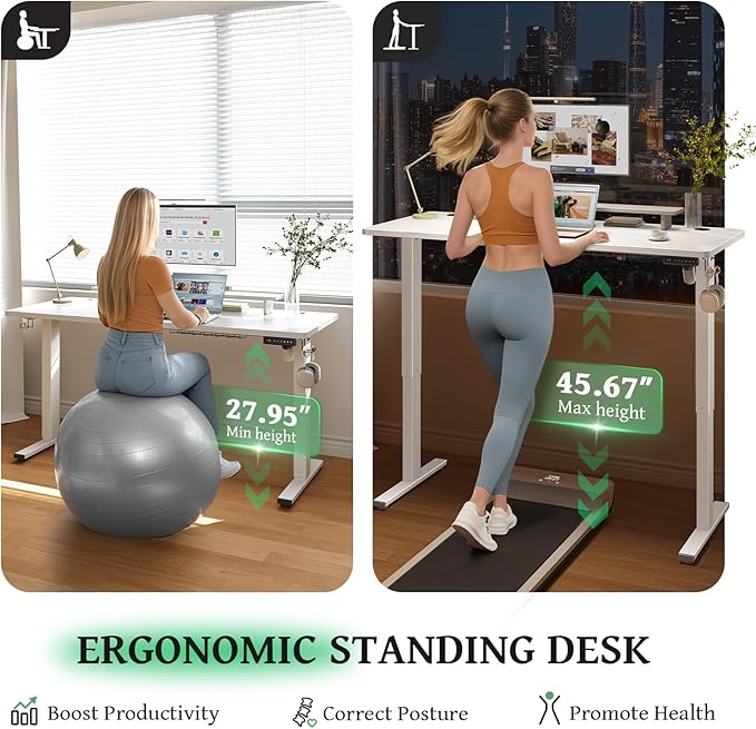 SIAGO Electric Standing Desk Adjustable - 48 x 24 Inch Sit Stand up Desk with 0.8 Inch Thick Tabletop - Adjustable Height Table with 3 Memory Preset, Cable Management for Home Office