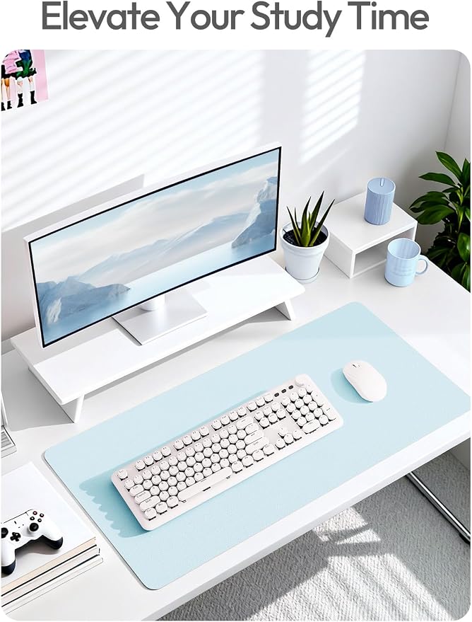 YSAGi Leather Desk Protector, Office Mat, Large Mouse Mat, Non-Slip PU Leather Blotter, Laptop Pad, Waterproof Writing Pad for Office and Home (Baby Blue, 23.6" x 13.8")