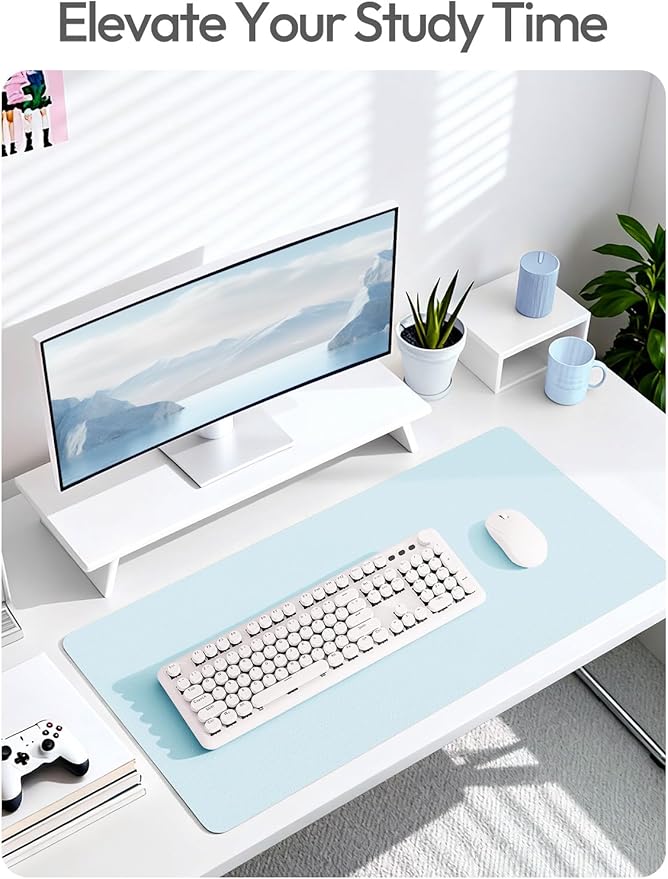 YSAGi Leather Desk Protector, Office Mat, Large Mouse Mat, Non-Slip PU Leather Blotter, Laptop Desk Mat, Waterproof Writing Pad for Office and Home(Baby Blue, 63" x 24")