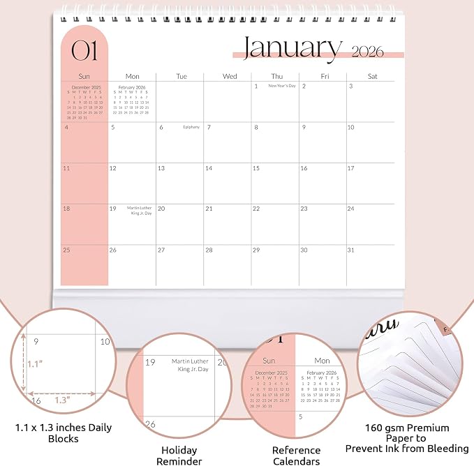 SKYDUE Desk Calendar 2026-2027, Apr. 2026 to Dec. 2027, 21 Months Small Desk Calendar with Planner Stickers, 10" x 8" Desktop Calendar Planner, Minimalist