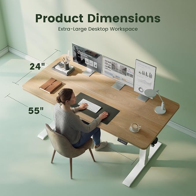 CubiCubi 55 x 24 Standing Desk, Height Adjustable Electric Computer Desk, Sit Stand up Home Office Workstations, Maple