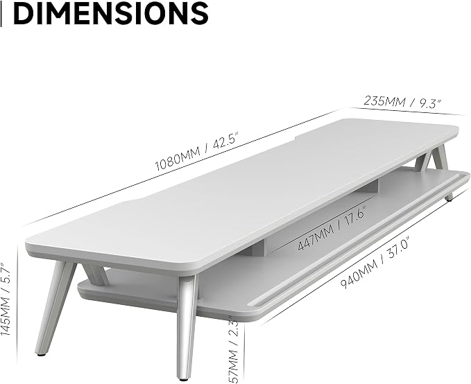 Fenge Dual Monitor Stand, Monitor Stands Riser for 2 monitors, 42.5 Inch Wood Desk Shelf with Storage Organizer and Cable Management for Office Desk Accessories