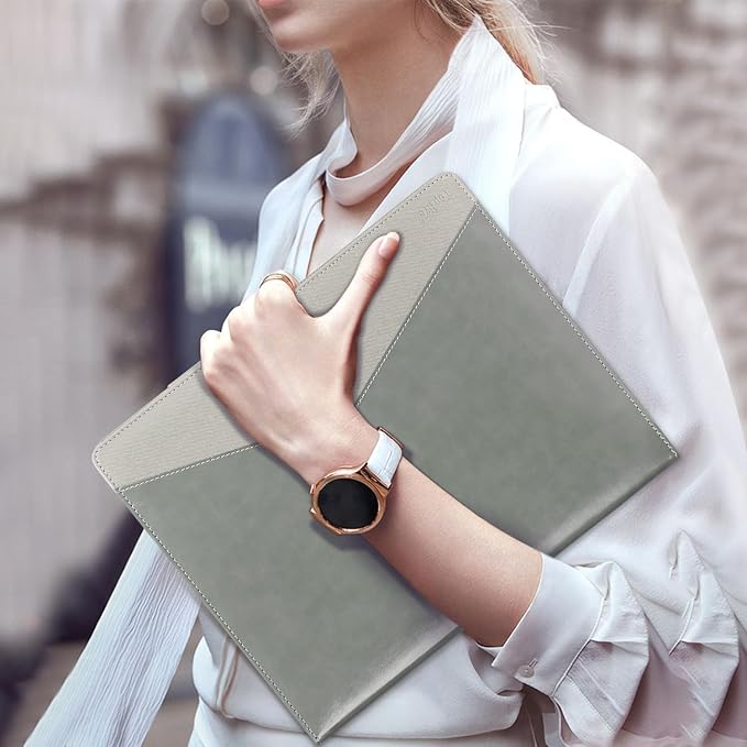 Toplive Padfolio 3 Ring Binder Organizer Business Portfolio Folder for Women, A4/ Letter Size PU Leather Portfolio Padfolio for Interview Conference Presentation, Grey