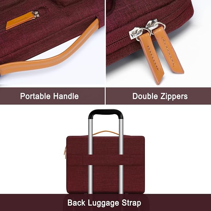 MOSISO 360 Protective Laptop Case 16 inch, 15-15.6 inch Laptop Sleeve Compatible with MacBook Pro 16, HP Acer Dell Lenovo ASUS, Side Open Carrying Case with 4 Zipper Pockets&Handle, Wine Red