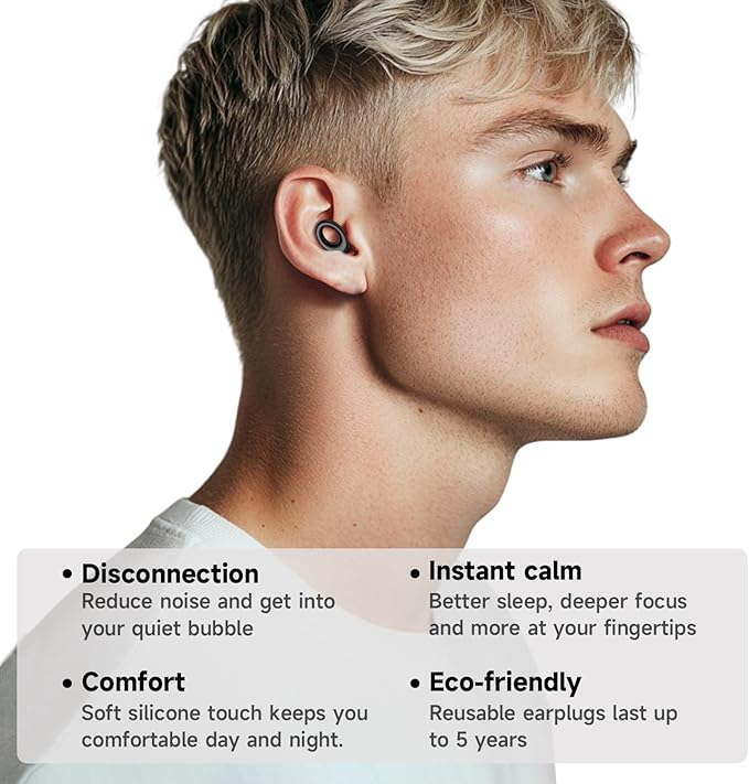 Ear Plugs for Sleeping Noise Cancelling, Concert Ear Plugs with 30dB Noise Reduction, Reusable Silicone Earplugs for Sleep, Travel, Work, Study, Comfortable Fit with 4 Sizes and Carrying Case (Black)