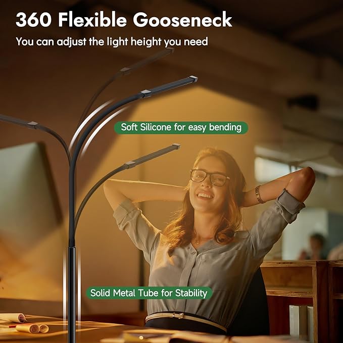 Clamp Lamp for Desk, Eye-Caring LED Clip Light (Black) | 27" Tall Flexible Arm, 3 Color Modes 10 Brightness, USB-Powered with 5V/2A Adapter