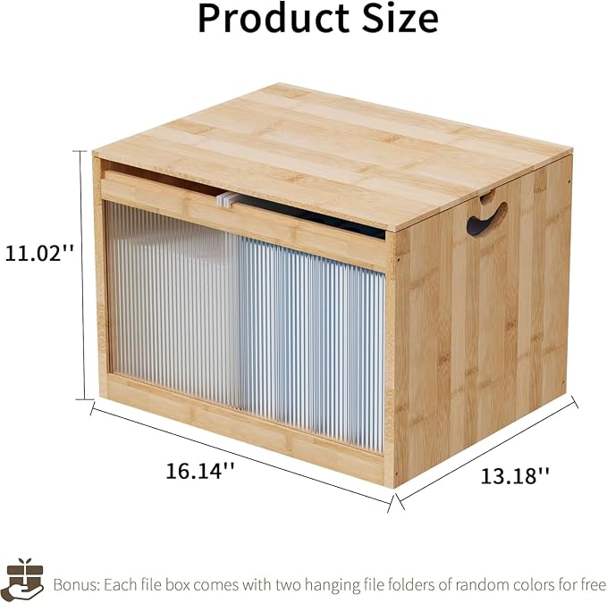 Bamboo Hanging File Organizer, Desktop File Box with Lids, 2 Pack, Natural | Removable Lid, Clear Acrylic Side Panels, 4 Hanging Folders Included, Helps Reduce Dust, Letter & Legal Size, Easy Assembly