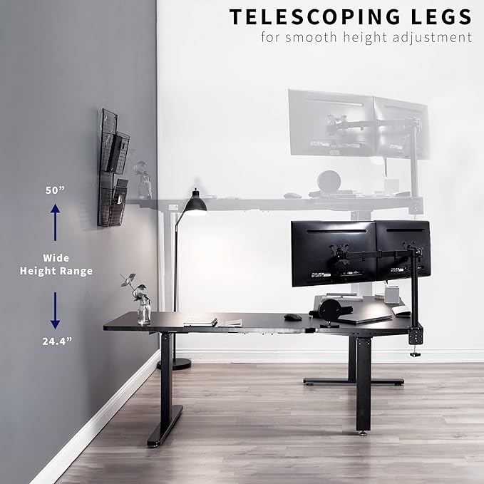 VIVO Electric Height Adjustable 83 x 60 inch Corner Stand Up Desk, 2 White Dry Erase Solid Table Tops, Black Frame, Memory Controller, L-Shaped Workstation, 3E Series, DESK-KIT-3E8BWE