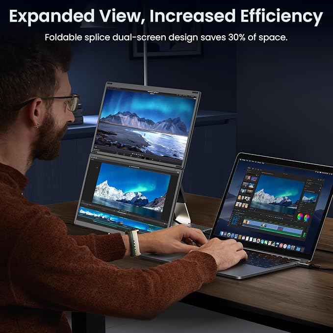 15.6" Laptop Screen Extender, 1080P FHD Laptop Monitor Extender, 235° Rotating Detachable Dual Monitor, Plug & Play Triple Screen for 13"-17.3" Laptops, Compatible with Mac/Windows/Android & Dex