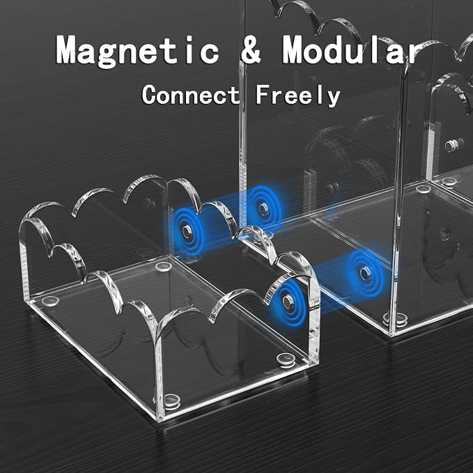 Acrylic Desk Organizer Set of 3,Magnetic Modular Pen Holder with Sticky Note & Paperclip Tray, Clear Aesthetic Desk Accessories for Home Office, Desk Decor for Women Men, Small Space Office Supplies