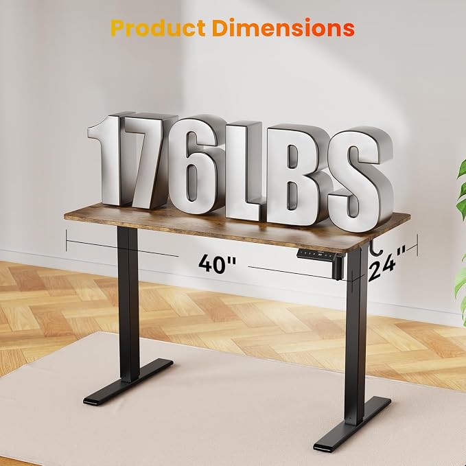 WALKINGDESK 40x24 Inches Height Adjustable Electric Standing Desk with 2 Hooks for Home Office, Ergonomic Sit Stand up Desk with Splice Board, Rustic Brown