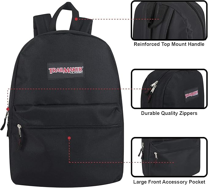 Trail maker Backpack with School Supplies for Kids - 20 Piece Back to School Supplies with 17" Backpack (Black)