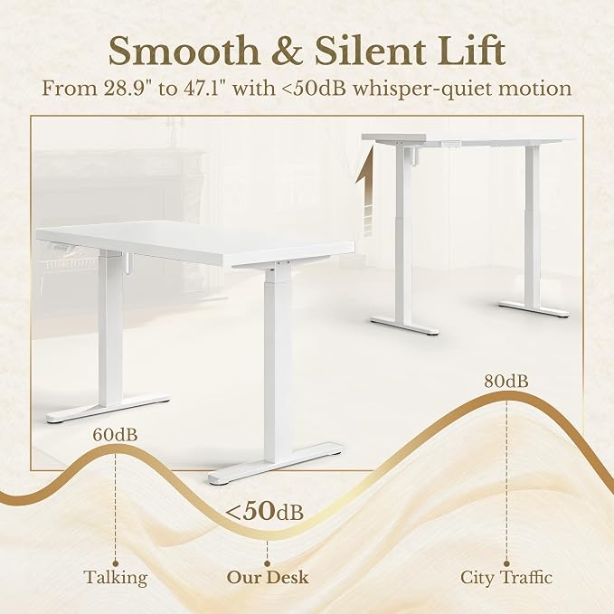 ErGear Electric Standing Desk, 48 Inch Adjustable Height Sit Stand Up Desk with 1.18" Thickness Whole-Piece Desktop, Computer Office Desk for Home Office, White
