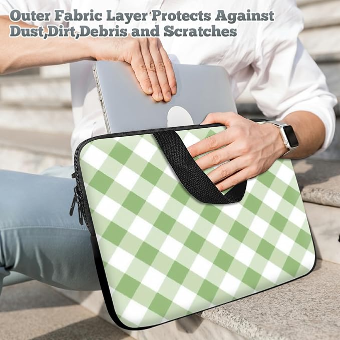 Laptop Sleeve Case Bag 13 inch, Green and White Checkered Slim Carrying Case Handbag Travel Laptop Bag for 13 inch MacBook Air M3/M2/Pro M2/ 13" iPad Pro/Air M4/M2 2024