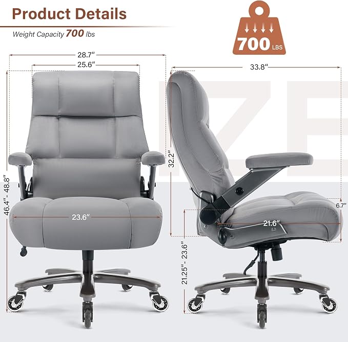 Big and Tall Office Chair 700lbs, Fabric Heavy Duty Executive Desk Chair | 3D Flip Arms, Extra Wide, Upgraded Wheels, Adjustable Lumbar Support, Metal Base, Large Ultra-Soft Ergonomic Computer Chairs