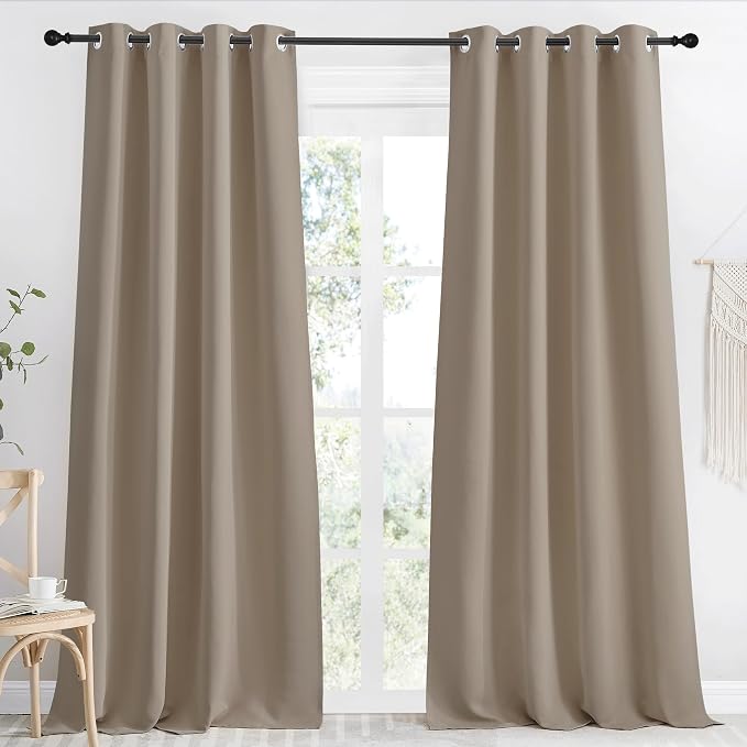 NICETOWN Taupe Blackout Curtain 96 inch Long, W55 x L96, 1 Panel, Thermal Insulated Window Treatment with Grommet Room Darkening Thermal Insulated Panel for Bedroom/Living Room