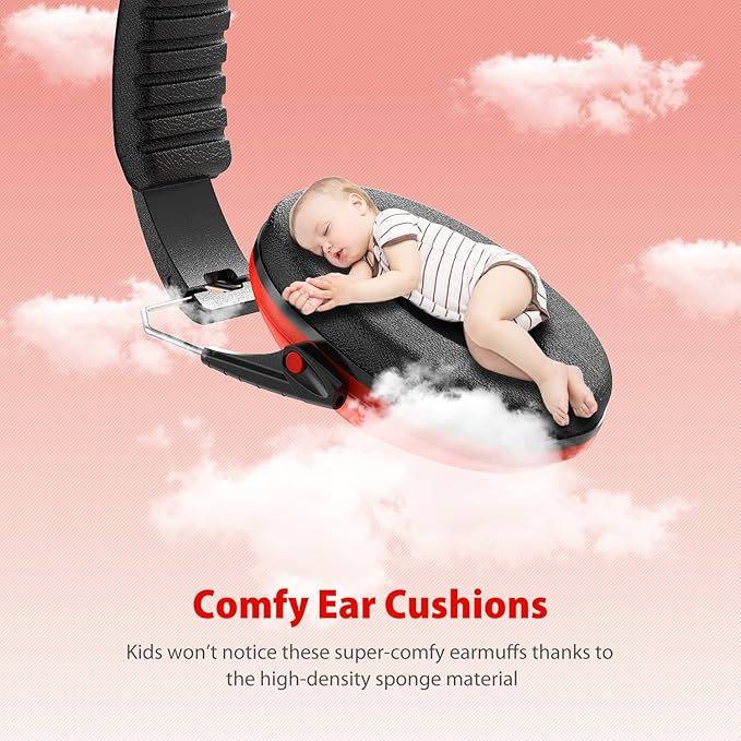 Ear Muffs for Noise Reduction: SNR27.4 Noise Cancelling Headphones for Kids with Adjustable Headband - Noise Cancelling Ear Muffs for Monster Jam, Football Game, Fireworks and Air Shows - Red