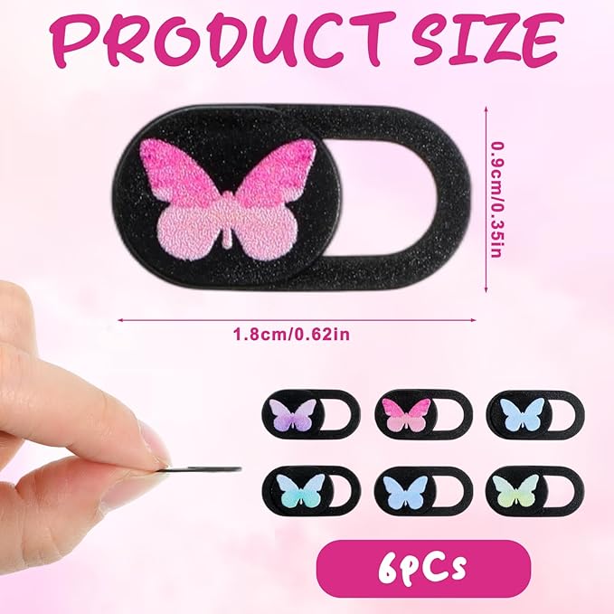 6 Pcs Webcam Cover Slide, Ultra-Thin Camera Privacy Cover for Laptop Desktop Computer Smartphone Tablet to Protect Your Privacy and Security, Butterfly Design (Black)