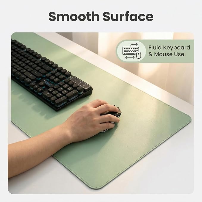 Green PU Leather Desk Protector Pad, 11 x 47 Inch Non-Slip Desktop Blotter, Waterproof Writing Desk Cover Mat for Home & Office