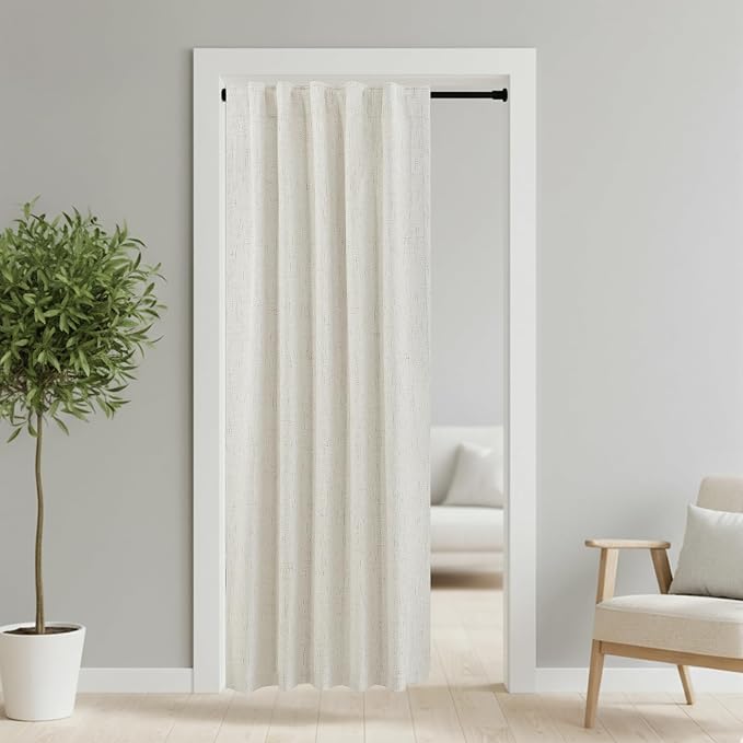KOUFALL Closet Curtain for Open Closet Privacy, Linen Blackout Insulated Door Curtain for Doorways Bedroom, Alternative to Accordion Door 80 Inch Long, Cream Beige