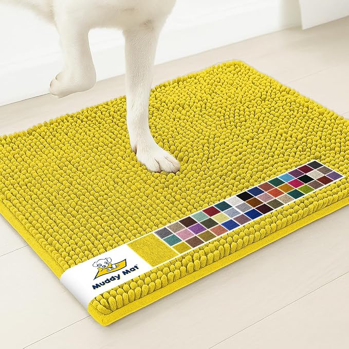 Muddy Mat® | Super Absorbent Door Mat Indoor, Microfiber Quick Dry Chenille Entryway Rug, Non-Slip Front Door Mat, Indoor Mats for Entryway, Machine Washable Pet Rug, Lemon Yellow 19" x 30"