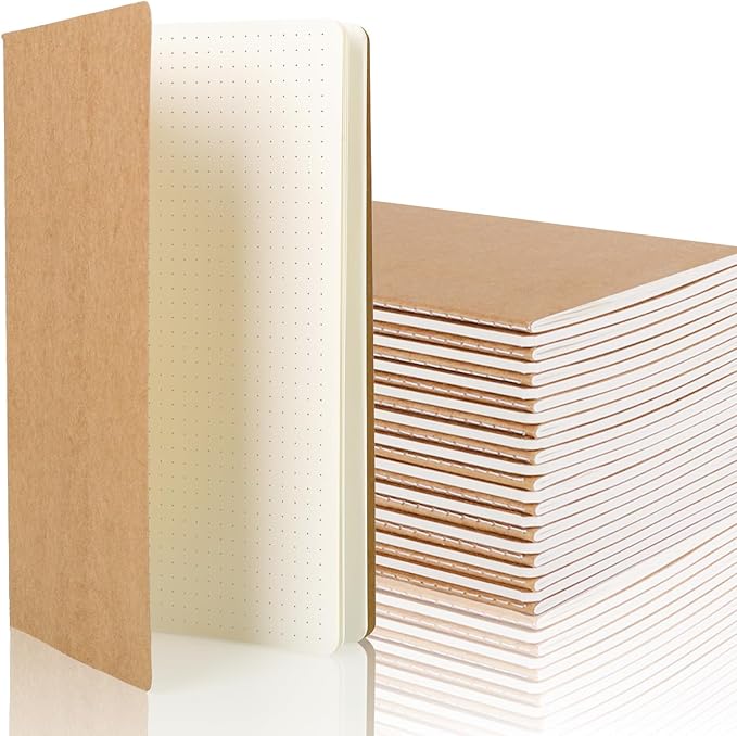 24 Pack 8.25x5.5 Inches Dot Grid Paper Notebook/ A5 Size Dot Journal Notebook, Dot Grid Subject Notebooks Wire-Bound with Kraft Cover, 32 Sheets/64 Dot Pages