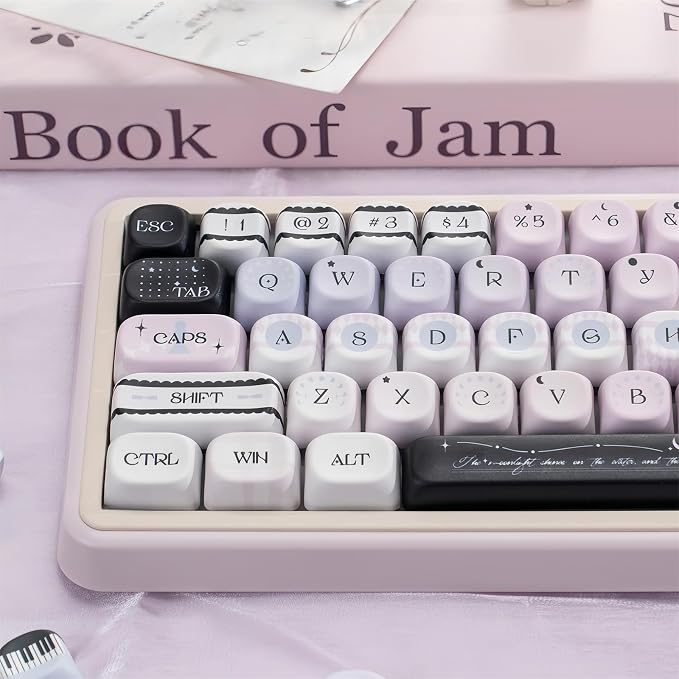 Black Pink Cute Keycaps,MOA Pofile Moonlight-Theme Custom Keycap Dye Sublimation PBT Keycaps 134 Keys Full Size Keycap Set for Cherry MX Switches 60% 75% 100% Mechanical Gaming Keyboard DIY