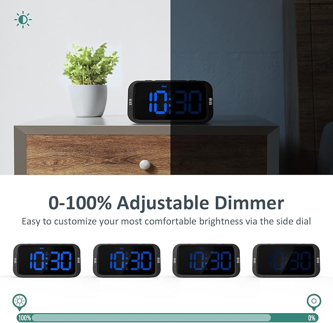 Odokee Digital Dual Alarm Clock for Bedroom with 0-100% Dimmable Display | Easy to Set Alarm Clock with Weekday/Weekend Mode - Loud Alarm for Heavy Sleepers with 5 Sounds Adjustable Volume - Blue