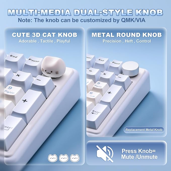 YUNZII B98 PRO QMK/VIA Wireless Mechanical Gaming Keyboard,96% Layout with Numpad and Cute Cat Knob, BT/2.4G/USB-C,Linear Switch Hot Swap Gasket,RGB for Win/Mac (Blue, Candy Linear Switch)