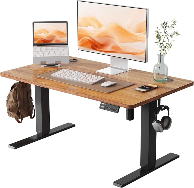 YIHAYO Low Height Adjustable Desk, Lifts 18.1-28.3 Inches, Electric Standing Desk for Short People, 40 x 24 Inches Computer Table with Splice Board for Home Office, Rustic Brown