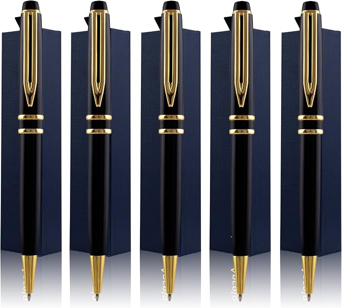 Ancolo Personalized Promotion Pens - Advertising Buesiness Gift Office Writing Set- Engraved with Your Message Name Company Team Name, Phone Number Perfect for Business Men 5 Pens/BOX