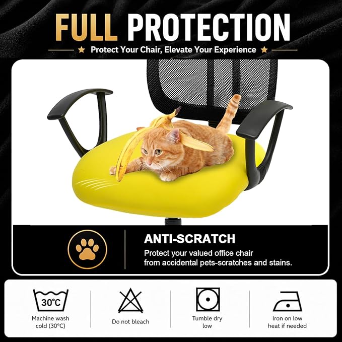 DIVA EN CAMINO DEC Stretchable Desk Office Chair Seat Cushion Covers - Universal Spandex Computer Chair Slipcover - Removable Washable Cushion Protectors for Dogs, Cats, Pets (Yellow)