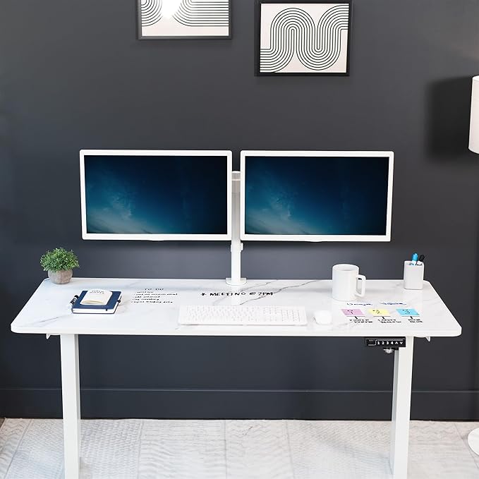 VIVO Dry Erase 60 x 24 inch Universal Solid One-Piece Table Top for Standard and Sit to Stand Height Adjustable Home and Office Desk Frames, White Marble Pattern Whiteboard Table Top, DESK-TOP60WM