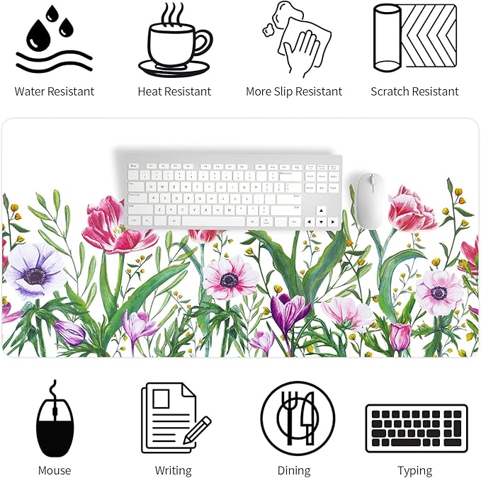Bloss Desk Mat Tulip, Leather Desk Pad, Desk Matt for Desktop, Waterproof Desk Pad Mat, Computer Mat for Office/Home/Decor/Desk Protector(31.5 x 15.7 Inches)