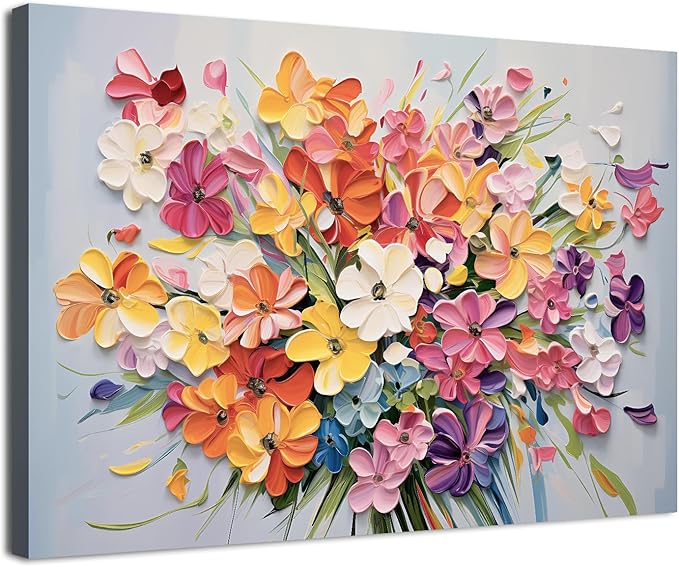Colorful Wildflower Wall Decor Orange Daisy Flower Canvas Wall Art for Girl Women Bedroom Nature Floral Bouquet Painting Prints Picture Farmhouse Spring Botanical Artwork Kitchen Decoration 24x36"