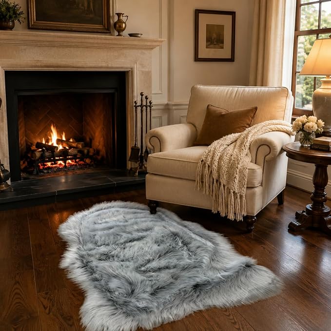 EasyJoy Faux Sheepskin Rug, Fluffy Faux Fur Rug, Ultra Soft Shag Area Rug with Non-Slip Backing for Bedroom, Living Room, Nursery, Kids Room(2 x 3 ft Sheepskin, Frosted Bottom Gray)