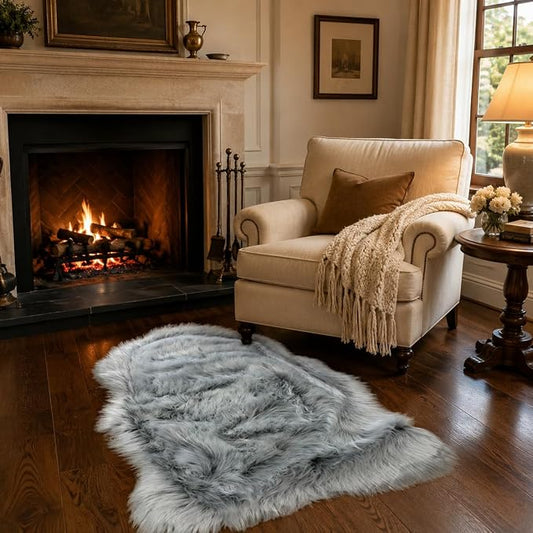 EasyJoy Faux Sheepskin Rug, Fluffy Faux Fur Rug, Ultra Soft Shag Area Rug with Non-Slip Backing for Bedroom, Living Room, Nursery, Kids Room(2 x 3 ft Sheepskin, Frosted Bottom Gray)