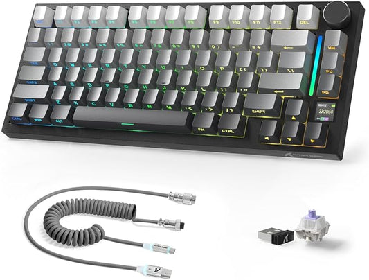 Attack Shark X820Ultra Wireless 75% Mechanical Gaming Keyboard with Screen & Knob Hot Swappable 2.4GHz/BT/Wired RGB Backlit Gasket Mount Side Print PBT Keycap QMK Web Driver Gift Switch-Moonnight